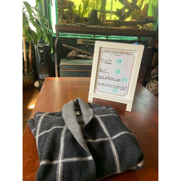 Max Studio sweater 2 ply CASHMERE black / gray checked cardigan coat duster s XS - Picture 8 of 8